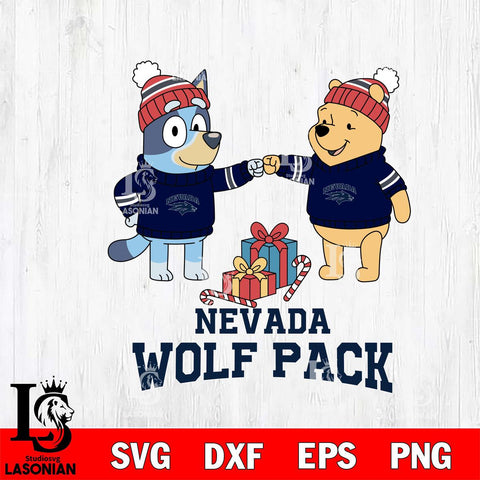 Nevada Wolf Pack Bluey With Winnie The Pooh Christmas File Cut, NCAA SVG DXF EPS PNG FILE, Digital Download,Instant Download, Silhouette