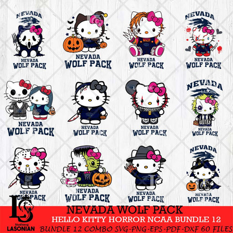 Nevada Wolf Pack Hello Kitty Horror NCAA Bundle 12 SVG Svg Eps Dxf Png File, Digital Download