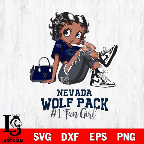 Nevada Wolf Pack #1 Black Fan Girl Betty Boop, Svg Eps Dxf Png File, Digital Download