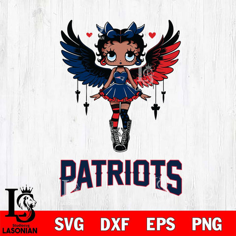 New England Patriots Anglel Black Fan Girl Betty Boop Svg Eps Dxf Png File, Digital Download, Instant Download