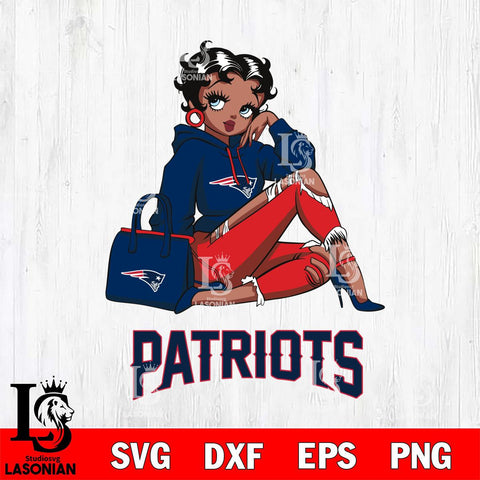New England Patriots Awesome Black Fan Girl Betty Boop Svg Eps Dxf Png File, Digital Download, Instant Download
