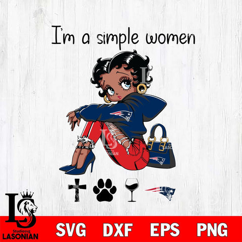New England Patriots Betty Boop Black Fan I Am Simple Women Svg Eps Dxf Png File, Digital Download