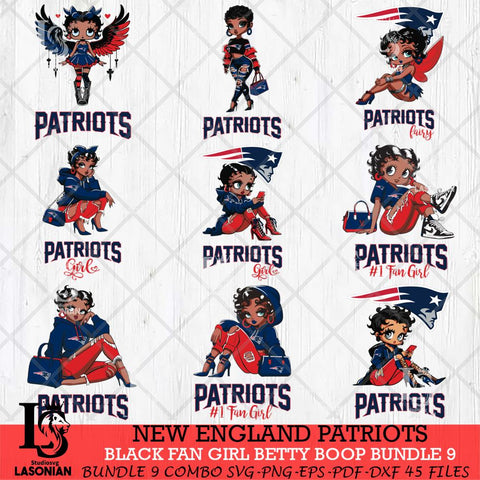 New England Patriots Black Fan Girl Betty Boop Bundle 9 Svg Eps Dxf Png File, Digital Download, Instant Download