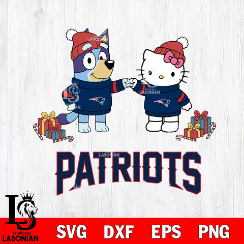 New England Patriots Bluey With Hello kitty Christmas Cricut,Christmas SVG DXF EPS PNG FILE, Digital Download,Instant Download, Silhouette