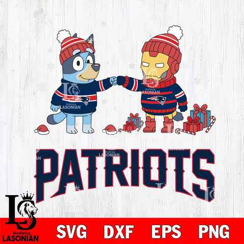New England Patriots Bluey With Iron man Christmas Cricut,Christmas SVG DXF EPS PNG FILE, Digital Download,Instant Download, Silhouette