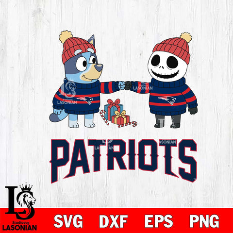 New England Patriots Bluey With Jack Skellington Christmas Cricut,Christmas SVG DXF EPS PNG FILE, Digital Download,Instant Download, Silhouette