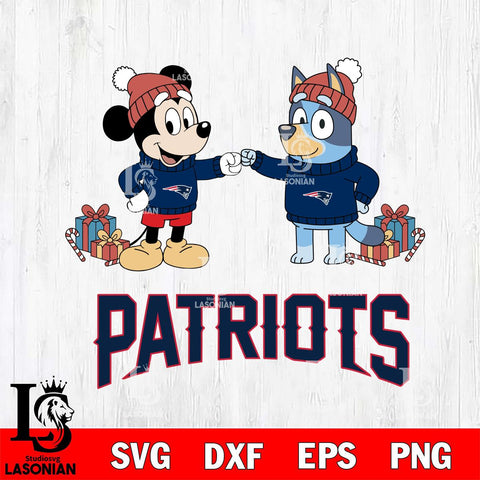 New England Patriots Bluey With Mickey Christmas Cricut,Christmas SVG DXF EPS PNG FILE, Digital Download,Instant Download, Silhouette