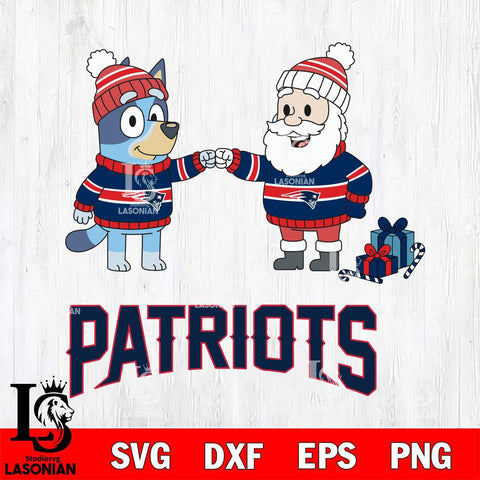 New England Patriots Bluey With Satan Christmas Cricut,Christmas SVG DXF EPS PNG FILE, Digital Download,Instant Download, Silhouette