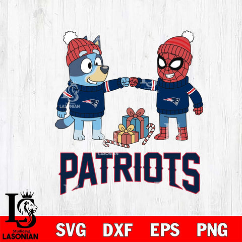 New England Patriots Bluey With Spider man Christmas Cricut,Christmas SVG DXF EPS PNG FILE, Digital Download,Instant Download, Silhouette