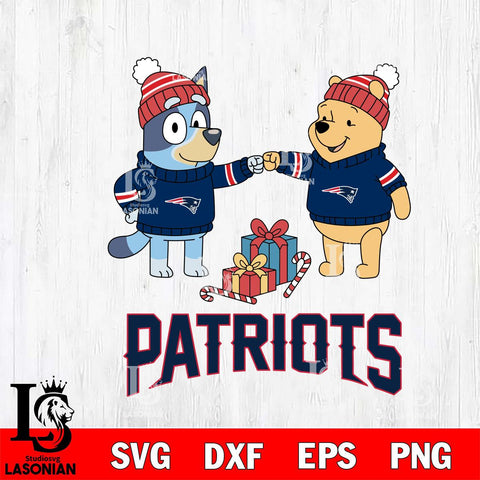 New England Patriots Bluey With Winnie The Pooh Christmas Cricut,Christmas SVG DXF EPS PNG FILE, Digital Download,Instant Download, Silhouette