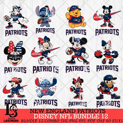 New England Patriots Disney NFL Bundle Svg PNG 12 Svg Eps Dxf Png File, Digital Download