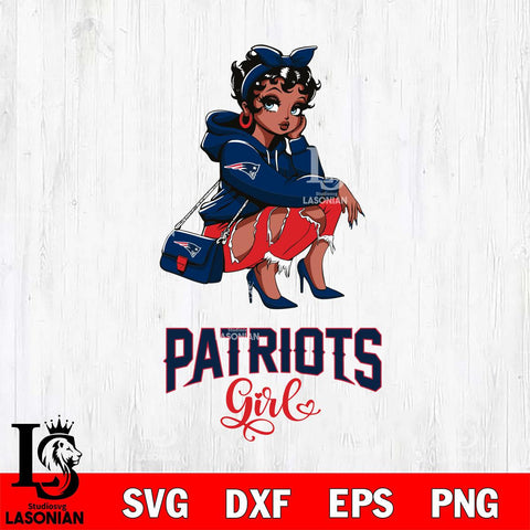 New England Patriots Fashion Black Fan Girl Betty Boop Svg Eps Dxf Png File, Digital Download, Instant Download