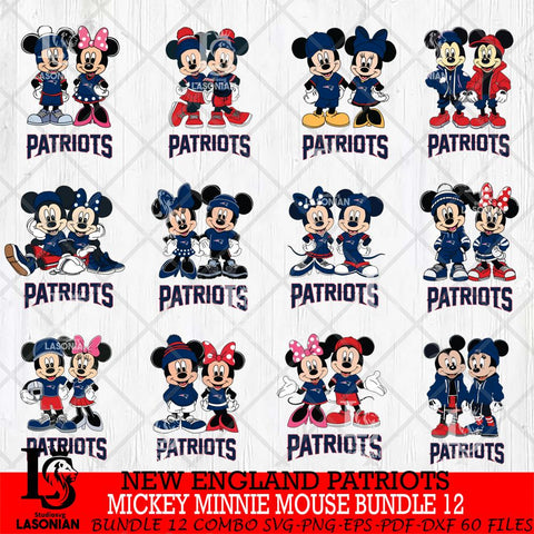 New England Patriots Mickey Minnie Mouse NFL Bundle 12 Svg Eps Dxf Png File, Bundle NFl svg , File Cut , Digital Download , Instant Download, Laser Cut Svg Files