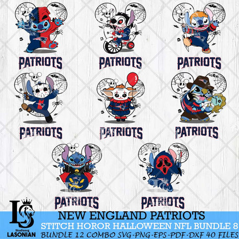 New England Patriots Stitch Horror Halloween Bundle 8 Svg Eps Dxf Png File, Digital Download, Instant Download