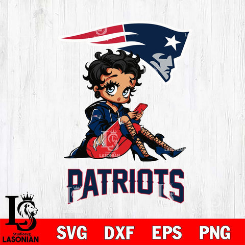New England Patriots Style Black Fan Girl Betty Boop Svg Eps Dxf Png File, Digital Download, Instant Download