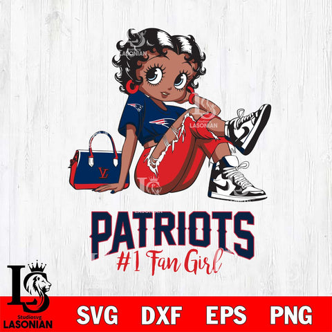 New England Patriots #1 Black Fan Girl Betty Boop Svg Eps Dxf Png File, Digital Download, Instant Download