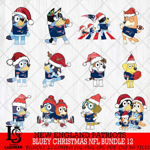 New England Patriots  Bluey Christmas NFL Bundle 12 SVG Svg Eps Dxf Png File, Digital Download, Instant Download