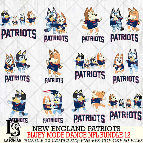 New England Patriots  Bluey Dance NFL Bundle 12 SVG Eps Dxf Png File, Digital Download, Instant Download