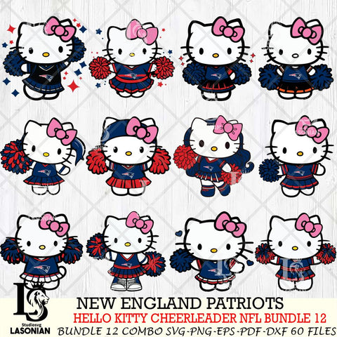 New England Patriots  Hello Kitty Cheerleader NFL Bundle 12 SVG Eps Dxf Png File, Digital Download, Instant Download