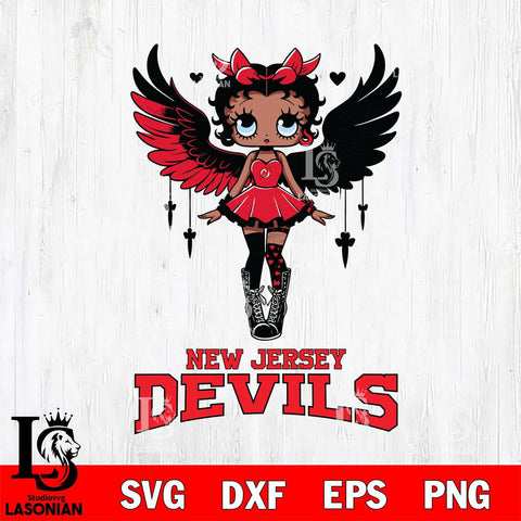 New Jersey Devils Anglel Black Fan Girl Betty Boop, Svg Eps Dxf Png File, Digital Download