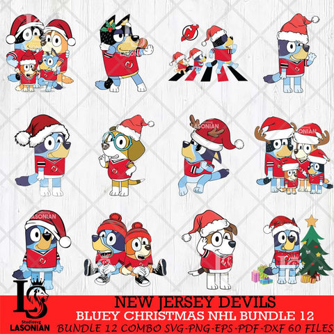 New Jersey Devils Bluey Christmas NHL Bundle 12 Svg Eps Dxf Png File, Digital Download, Instant Download