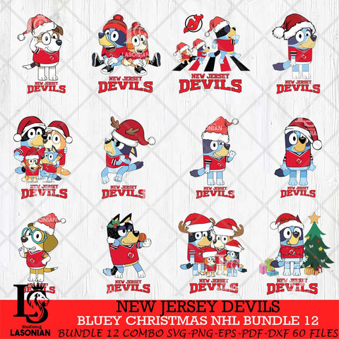 New Jersey Devils Bluey Christmas NHL Bundle 12 Cricut , Christmas Svg , Bluey svg , Digital Download, dxf eps png pdf file