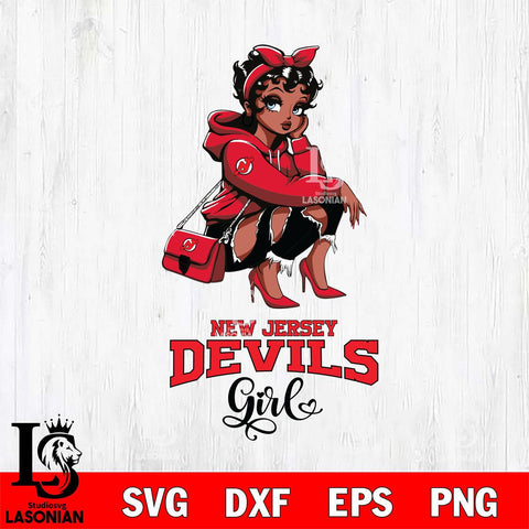 New Jersey Devils Fashion Black Fan Girl Betty Boop, Svg Eps Dxf Png File, Digital Download