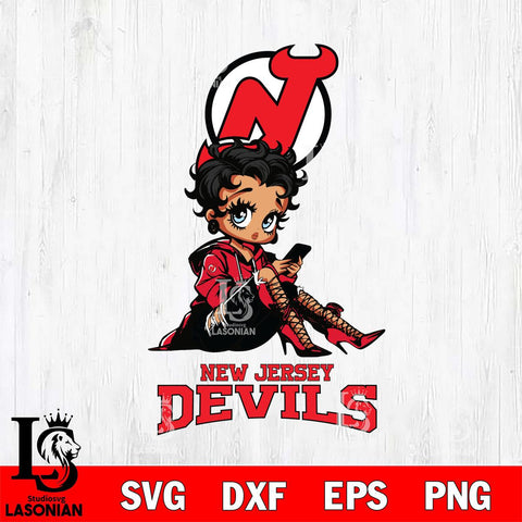 New Jersey Devils Style Black Fan Girl Betty Boop, Svg Eps Dxf Png File, Digital Download