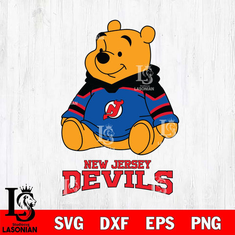New Jersey Devils Winnie The Pooh NHL Hockey SVG DXF EPS PNG FILE,NHL File Cut,Disney Digital Download,Instant Download, Silhouette