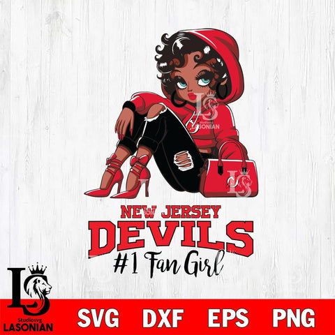 New Jersey Devils #1 beauty Black Fan Girl, Svg Eps Dxf Png File, Digital Download