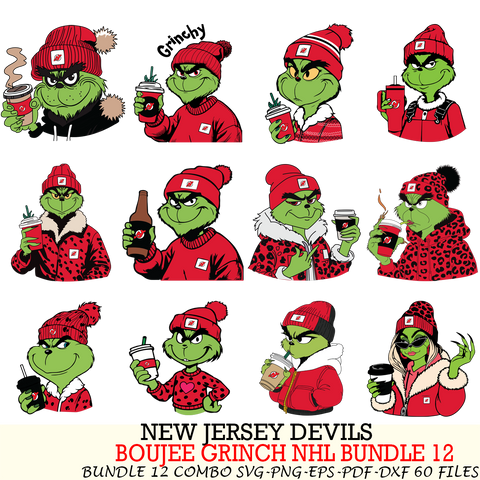 New Jersey Devils  Boujee Grinch NHL Bundle 12 SVG Eps Dxf Png File, Digital Download, Instant Download
