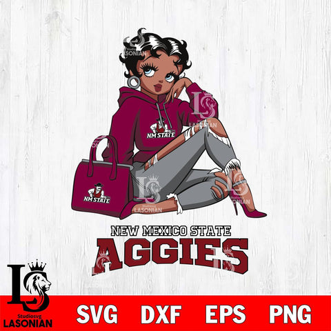 New Mexico State Aggies Awesome Black Fan Girl Betty Boop, Svg Eps Dxf Png File, Digital Download