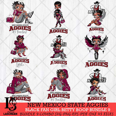 New Mexico State Aggies Black Fan Girl Betty Boop Bundle 9, Svg Eps Dxf Png File, Digital Download