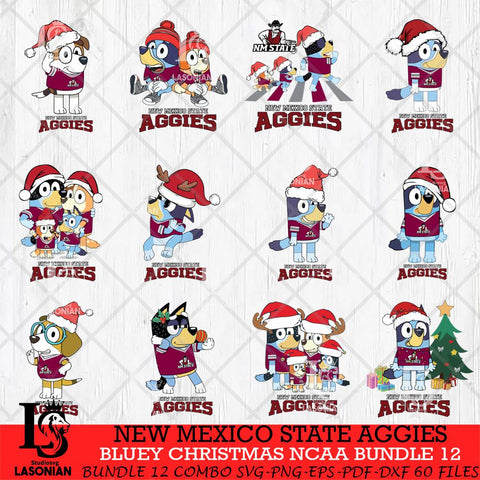 New Mexico State Aggies Bluey Christmas NCAA Bundle 12 Cricut File Cut Files , Bluey Cricut , Christmas Svg , Bluey svg , Digital Download, dxf eps png pdf file