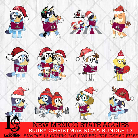 New Mexico State Aggies Bluey Christmas NCAA Bundle 12 SVG Eps Dxf Png File, Digital Download, Instant Download