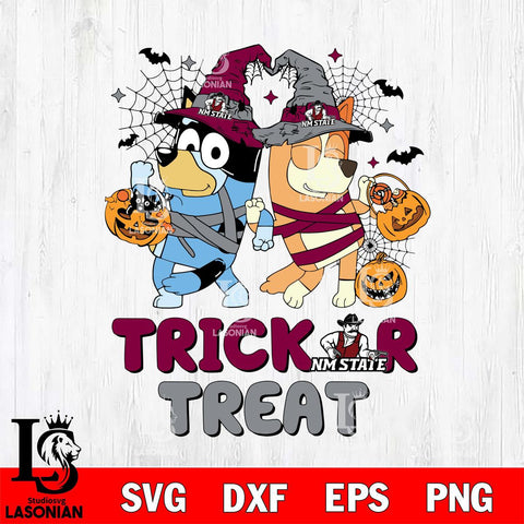 New Mexico State Aggies Bluey Trick or Treat Halloween 2 Svg Eps Dxf Png File, Digital Download, Instant Download