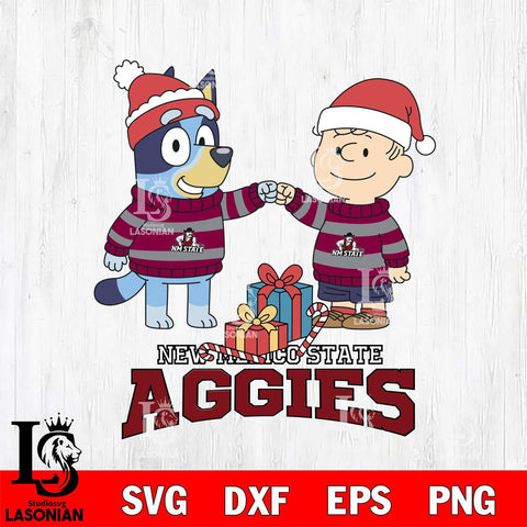 New Mexico State Aggies Bluey With Charlie Brown Christmas File Cut, NCAA SVG DXF EPS PNG FILE, Digital Download,Instant Download, Silhouette