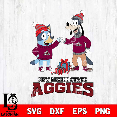 New Mexico State Aggies Bluey With Goofy Christmas File Cut, NCAA SVG DXF EPS PNG FILE, Digital Download,Instant Download, Silhouette
