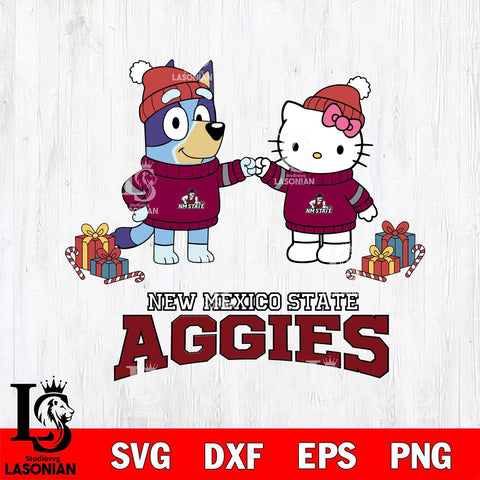 New Mexico State Aggies Bluey With Hello kitty Christmas File Cut, NCAA SVG DXF EPS PNG FILE, Digital Download,Instant Download, Silhouette