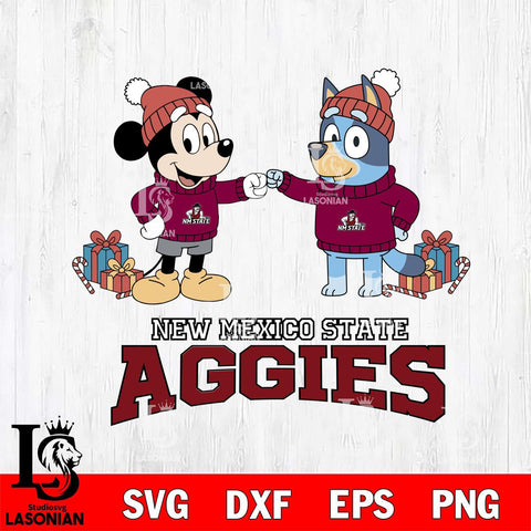New Mexico State Aggies Bluey With Mickey Christmas File Cut, NCAA SVG DXF EPS PNG FILE, Digital Download,Instant Download, Silhouette