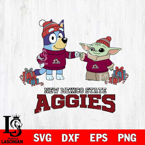 New Mexico State Aggies Bluey With Yoda Christmas File Cut, NCAA SVG DXF EPS PNG FILE, Digital Download,Instant Download, Silhouette