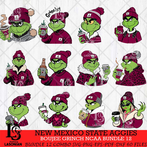 New Mexico State Aggies Boujee Grinch NCAA Bundle 12 SVG Eps Dxf Png File, Digital Download, Instant Download
