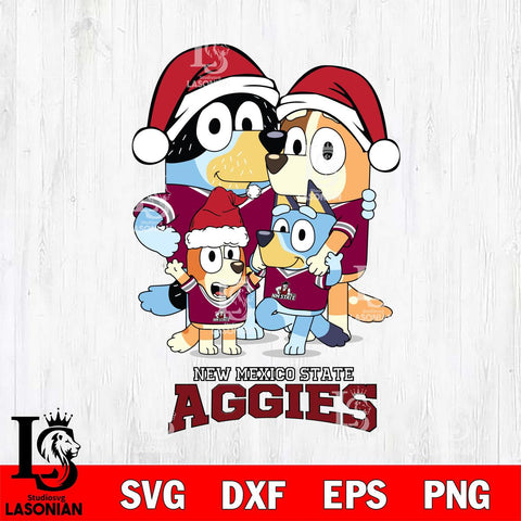 New Mexico State Aggies Christmas Bluey Family Sport Cut Files,Bluey Cricut,Christmas Svg , Bluey svg , Digital Download, dxf eps png pdf file