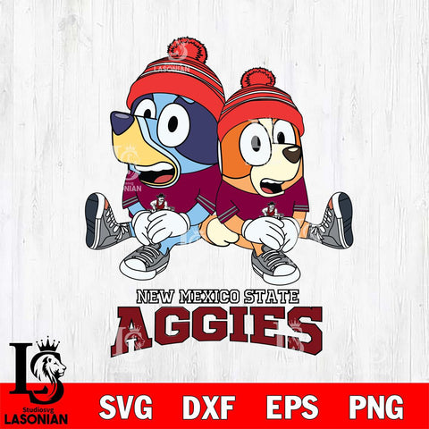 New Mexico State Aggies Christmas Bluey & Bingo Sit Cut Files,Bluey Cricut,Christmas Svg , Bluey svg , Digital Download, dxf eps png pdf file