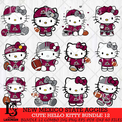 New Mexico State Aggies Cute Hello Kitty Bundle 12 SVG Eps Dxf Png File, NCAA Bundle svg, Digital Download, Instant Download