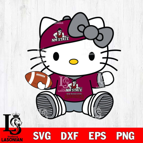 New Mexico State Aggies Cute Hello Kitty Football 11 Svg Eps Dxf Png File, NCAA svg, Digital Download, Instant Download