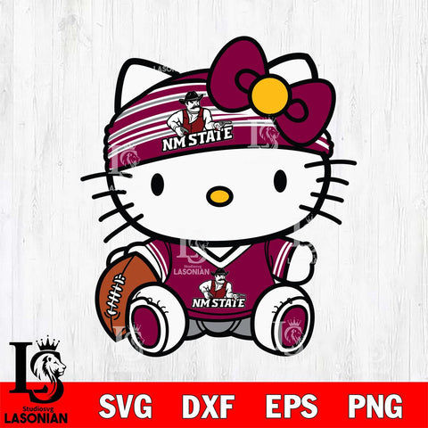 New Mexico State Aggies Cute Hello Kitty Football 12 Svg Eps Dxf Png File, NCAA svg, Digital Download, Instant Download
