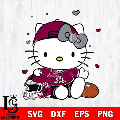 New Mexico State Aggies Cute Hello Kitty Football Svg Eps Dxf Png File, NCAA svg, Digital Download, Instant Download