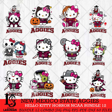 New Mexico State Aggies Hello Kitty Horror NCAA Bundle 12 SVG Svg Eps Dxf Png File, Digital Download