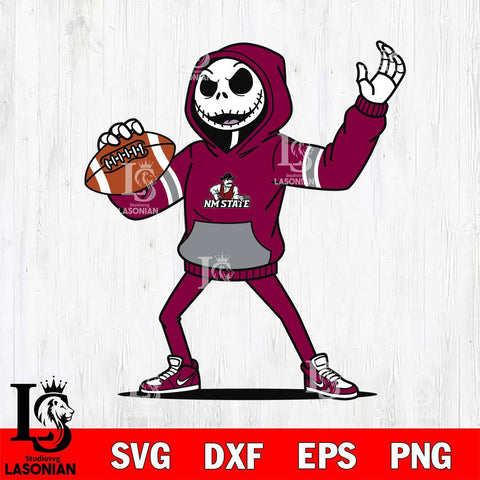 New Mexico State Aggies Jack Skellington Football Christmas File Cut, NCAA SVG DXF EPS PNG FILE, Digital Download , Criucut , Silhouette